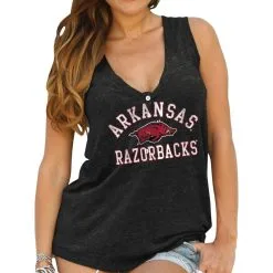 Original Retro Brand Women's Black Arkansas Razorbacks Relaxed Henley V-Neck Tri-Blend Tank Top -Deals Arizona Wildcats Store DSCO1136750286 1007 ALT1