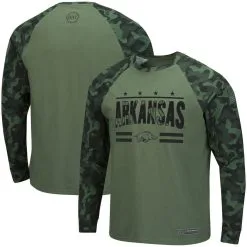 Men's Colosseum Olive/Camo Arkansas Razorbacks OHT Military Appreciation Raglan Long Sleeve T-Shirt