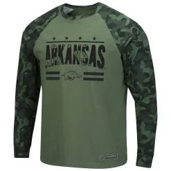 Men's Colosseum Olive/Camo Arkansas Razorbacks OHT Military Appreciation Raglan Long Sleeve T-Shirt -Deals Arizona Wildcats Store DSCO1136777531 2068 ALT2