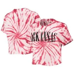 Pressbox Women's Cardinal Arkansas Razorbacks Showtime Tie-Dye Crop T-Shirt