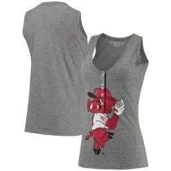 Original Retro Brand Women's Heathered Gray Arkansas Razorbacks Relaxed Henley Tri-Blend V-Neck Tank Top -Deals Arizona Wildcats Store DSCO1137450765 1927 ALT1