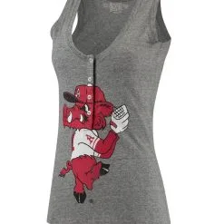 Original Retro Brand Women's Heathered Gray Arkansas Razorbacks Relaxed Henley Tri-Blend V-Neck Tank Top -Deals Arizona Wildcats Store DSCO1137450765 1927 ALT2