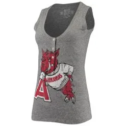 Original Retro Brand Women's Heathered Gray Arkansas Razorbacks Relaxed Henley Tri-Blend V-Neck Logo Tank Top -Deals Arizona Wildcats Store DSCO1140295926 1927 ALT2