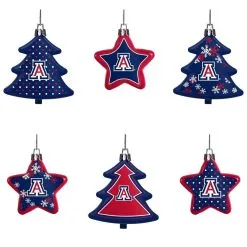 FOCO Arizona Wildcats Six-Pack Shatterproof Tree And Star Ornament Set