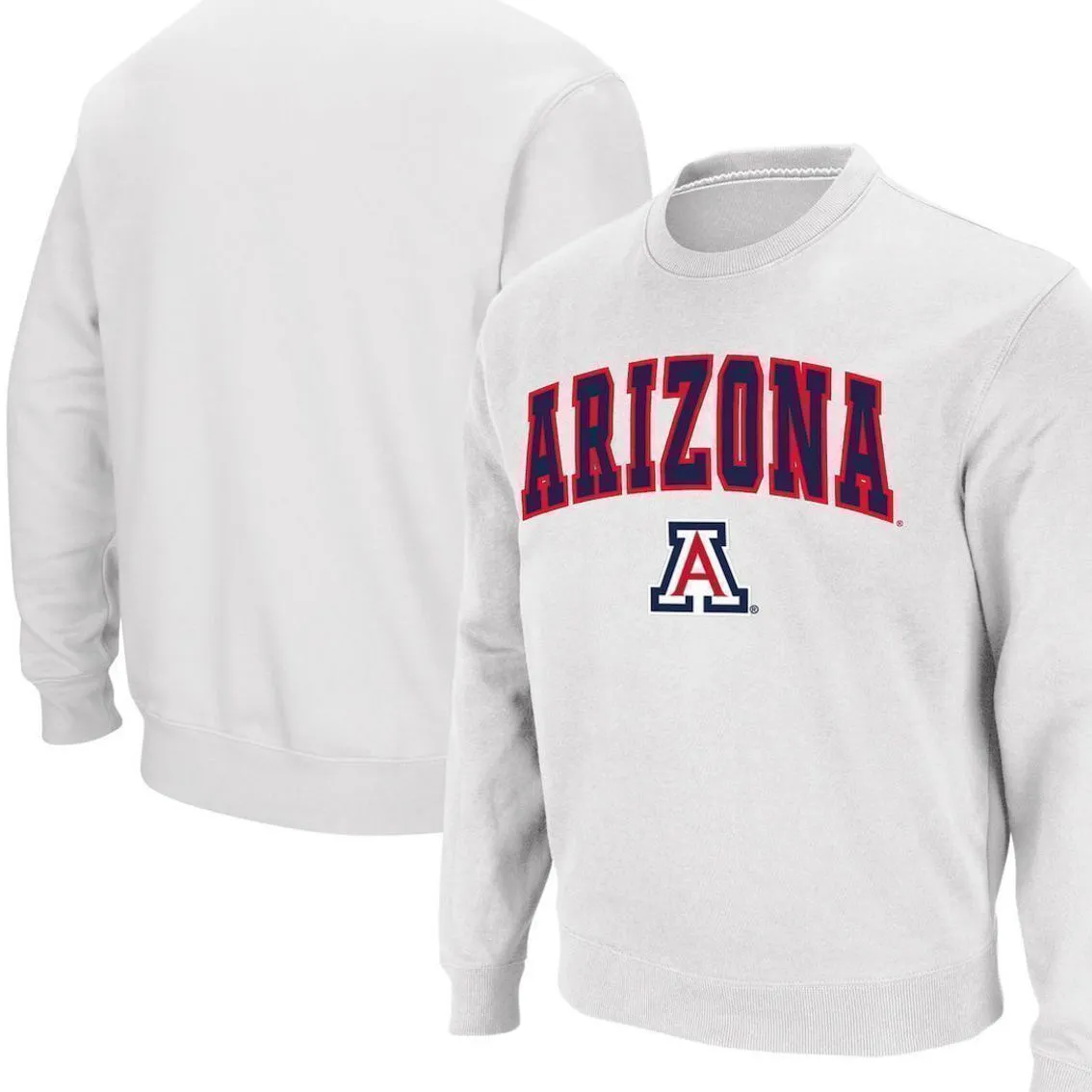 Colosseum Men's White Arizona Wildcats Arch & Logo Crew Neck Sweatshirt 3 Colosseum Men's White Arizona Wildcats Arch & Logo Crew Neck Sweatshirt