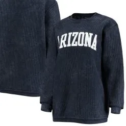 Pressbox Women's Navy Arizona Wildcats Comfy Cord Vintage Wash Basic Arch Pullover Sweatshirt