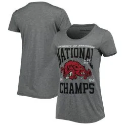 Homefield Women's Heathered Gray Arkansas Razorbacks Vintage 1994 Basketball National Champs Tri-Blend T-Shirt