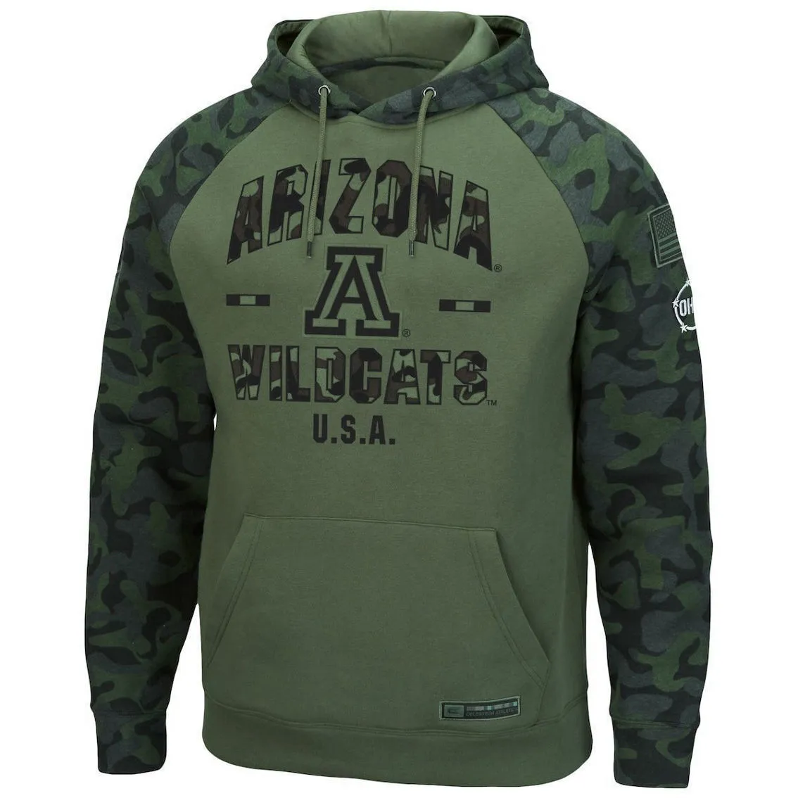Colosseum Men's Olive/Camo Arizona Wildcats OHT Military Appreciation Raglan Pullover Hoodie 5 Colosseum Men's Olive/Camo Arizona Wildcats OHT Military Appreciation Raglan Pullover Hoodie - Image 3
