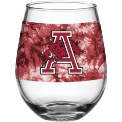 Indigo Falls Arkansas Razorbacks 15oz. Vintage Tie-Dye Stemless Wine Glass