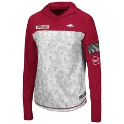 Colosseum Women's Gray/Cardinal Arkansas Razorbacks OHT Military Appreciation Mission Arctic Camo Hoodie Long Sleeve T-Shirt -Deals Arizona Wildcats Store DSCO1147740361 EJ32 ALT2