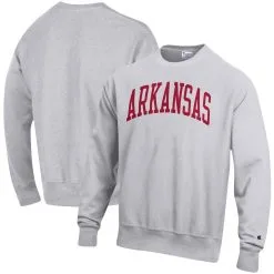 Champion Men's Heathered Gray Arkansas Razorbacks Arch Reverse Weave Pullover Sweatshirt -Deals Arizona Wildcats Store DSCO1148307436 1927 ALT1