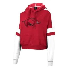 Colosseum Women's Cardinal Arkansas Razorbacks Throwback Stripe Arch Logo Cropped Pullover Hoodie -Deals Arizona Wildcats Store DSCO1148308160 4633 ALT2