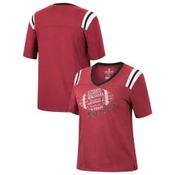 Women's Colosseum Heathered Cardinal Arkansas Razorbacks 15 Min Early Football V-Neck T-Shirt -Deals Arizona Wildcats Store DSCO1148312092 4633 ALT1