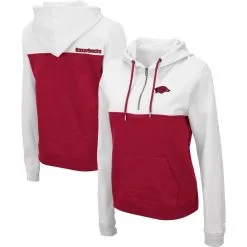 Colosseum Women's White/Cardinal Arkansas Razorbacks Aidan Half-Zip Hoodie