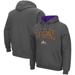 Men's Colosseum Charcoal ECU Pirates Arch And Logo Pullover Hoodie