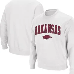 Men's Colosseum White Arkansas Razorbacks Arch & Logo Crew Neck Sweatshirt -Deals Arizona Wildcats Store DSCO1148322463 3550 ALT1