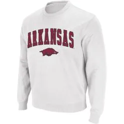 Men's Colosseum White Arkansas Razorbacks Arch & Logo Crew Neck Sweatshirt -Deals Arizona Wildcats Store DSCO1148322463 3550 ALT2
