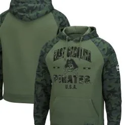 Colosseum Men's Olive/Camo ECU Pirates OHT Military Appreciation Raglan Pullover Hoodie