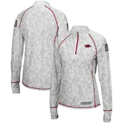 Colosseum Women's White Arkansas Razorbacks OHT Military Appreciation Officer Arctic Camo 1/4-Zip Jacket