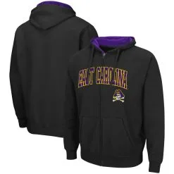 Colosseum Men's Black ECU Pirates Arch & Logo 3.0 Full-Zip Hoodie