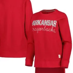 Pressbox Women's Crimson Arkansas Razorbacks Steamboat Animal Print Raglan Pullover Sweatshirt
