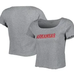 Boxercraft Women's Gray Arkansas Razorbacks Baby Rib Lettuce-Edge Trim T-Shirt