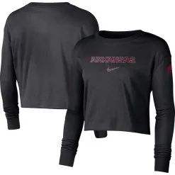 Nike Women's Black Arkansas Razorbacks 2-Hit Cropped Long Sleeve Logo T-Shirt -Deals Arizona Wildcats Store DSCO1154283430 1007 ALT1