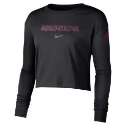 Nike Women's Black Arkansas Razorbacks 2-Hit Cropped Long Sleeve Logo T-Shirt -Deals Arizona Wildcats Store DSCO1154283430 1007 ALT2
