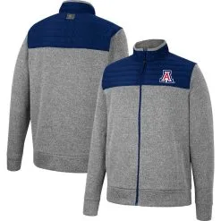 Colosseum Men's Gray/Navy Arizona Wildcats Putter Herringbone Full-Zip Jacket