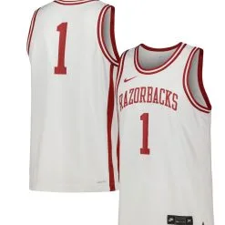 Nike Men's #1 White Arkansas Razorbacks Replica Basketball Jersey -Deals Arizona Wildcats Store DSCO1158093473 3550 ALT1