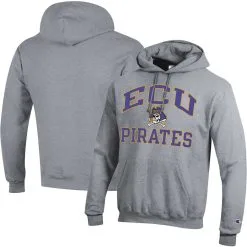 Champion Men's Heather Gray ECU Pirates High Motor Pullover Hoodie