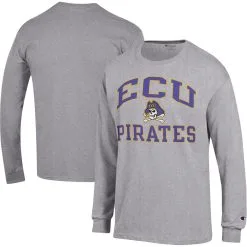 Champion Men's Heather Gray ECU Pirates High Motor Long Sleeve T-Shirt