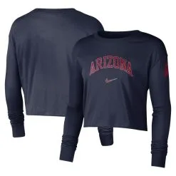 Nike Women's Navy Arizona Wildcats 2-Hit Cropped Long Sleeve Logo T-Shirt -Deals Arizona Wildcats Store DSCO1161297253 1320 ALT1
