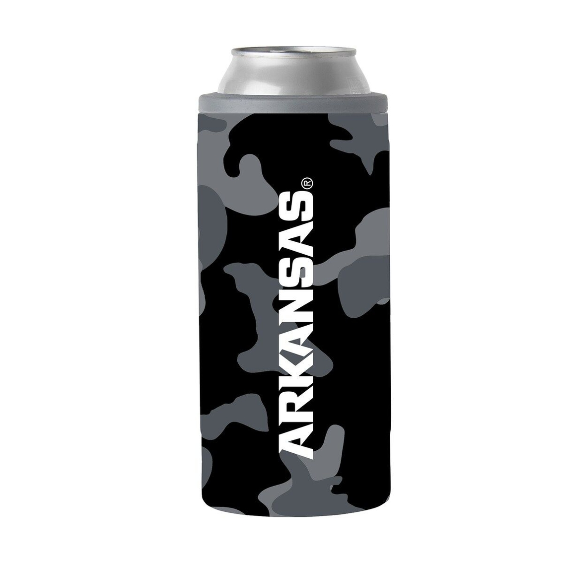 Logo Brands Arkansas Razorbacks 12oz. Black Camo Slim Can Cooler 5 Logo Brands Arkansas Razorbacks 12oz. Black Camo Slim Can Cooler - Image 3